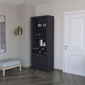 Clover Bar Cabinet, with wine storage and three shelves (Color: Black)